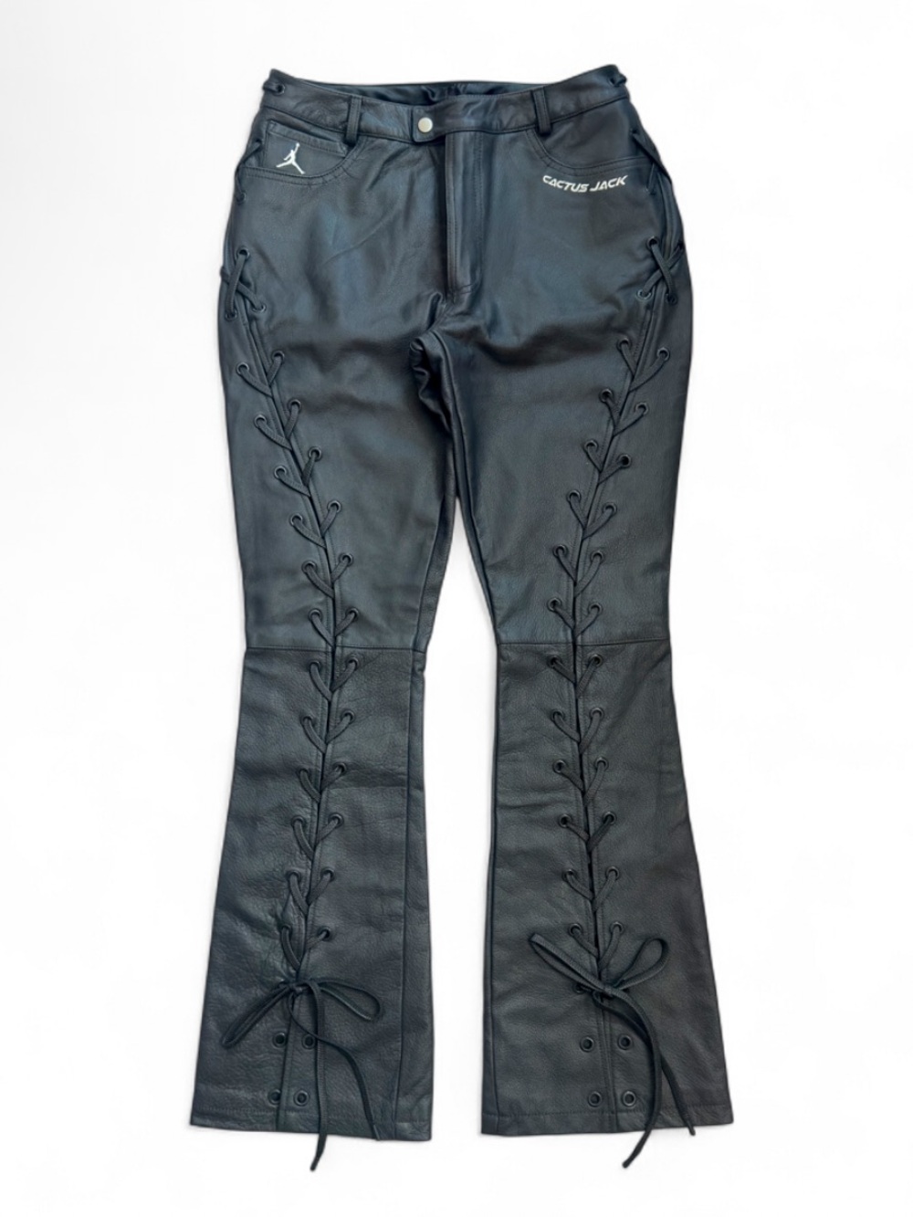 Air Jordan x Travis Scott Cactus Jack Women’s Moto Flare Leather Pants Size 6